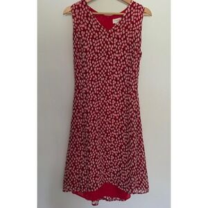 Liz Claiborne Sport Red‎ White Tulip Print Sleeveless V Neck Midi Dress Size 10